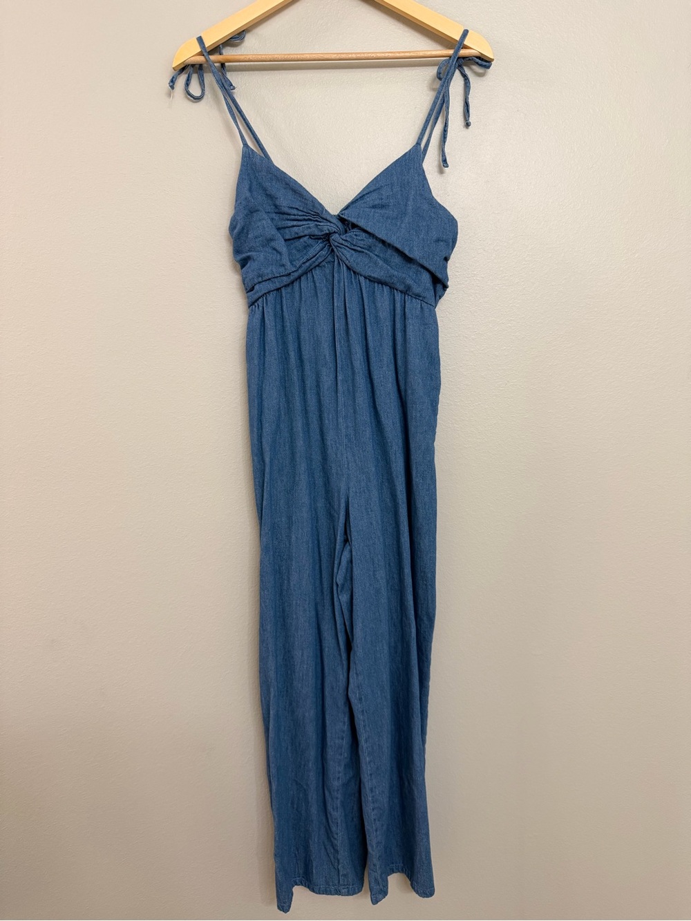 Old Navy Blue Denim-Look Tie-Shoulder Jumpsuit
